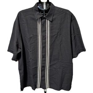 Cubavera Mens 2X Black & Cream Embroidered Stich Short Sleeve Shirt Bowling Camp